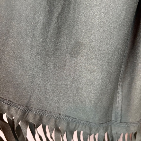 Faith and Joy Green Faux Suede Sleeveless Open Front Cardigan with Fringe Hem - Picture 14 of 16